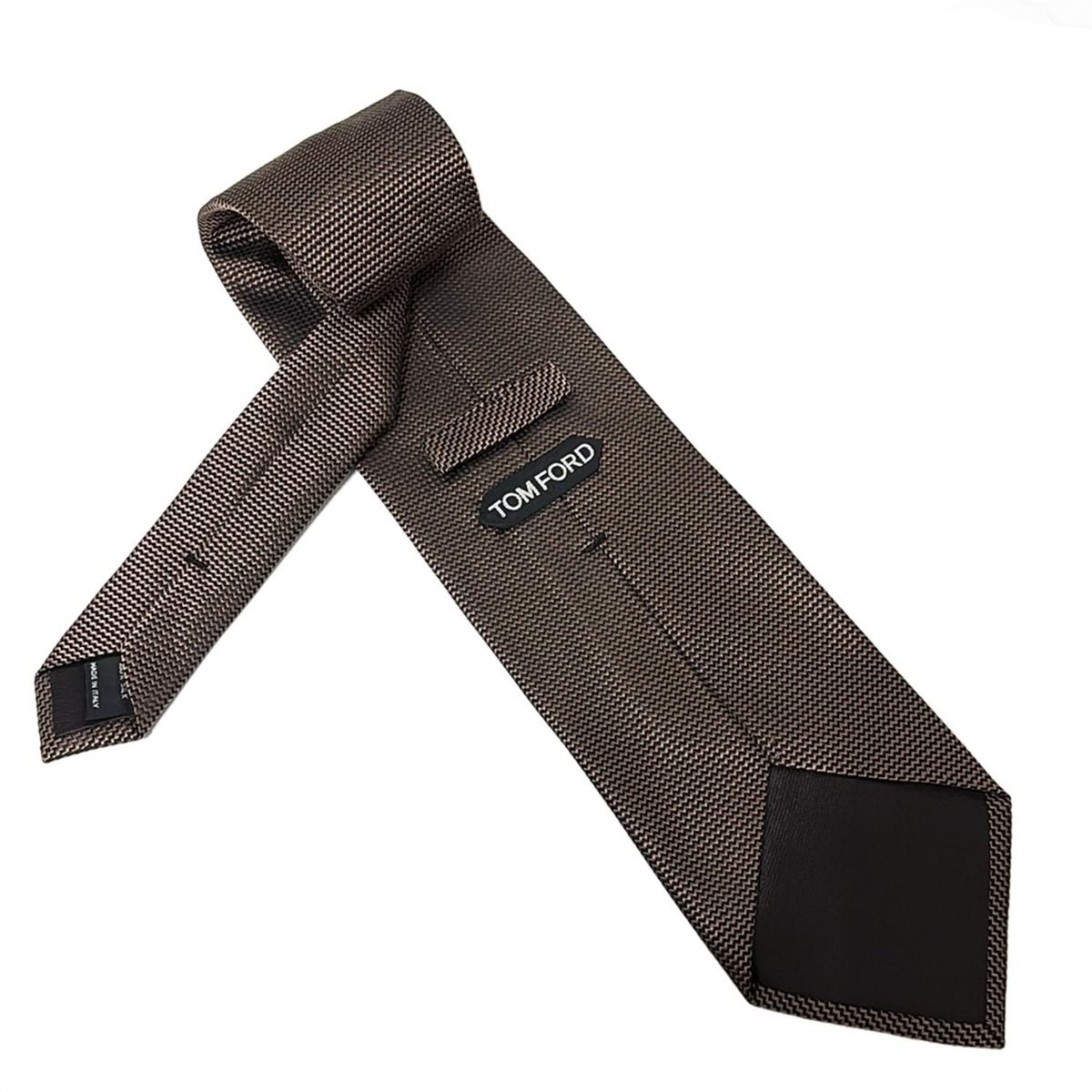 TOMFORD トムフォード　ネクタイ　ソリッド　ブラウン　ヘリンボーン 美品】TOMFORD トムフォード ネクタイ 灰色 カシミア ヘリンボーン