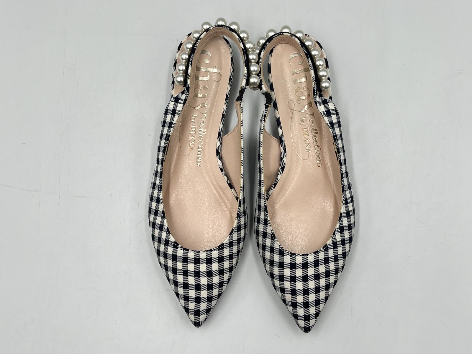 ☆22.5cm 美品☆DIANA ダイアナ chayコラボ ギンガムチェックパール