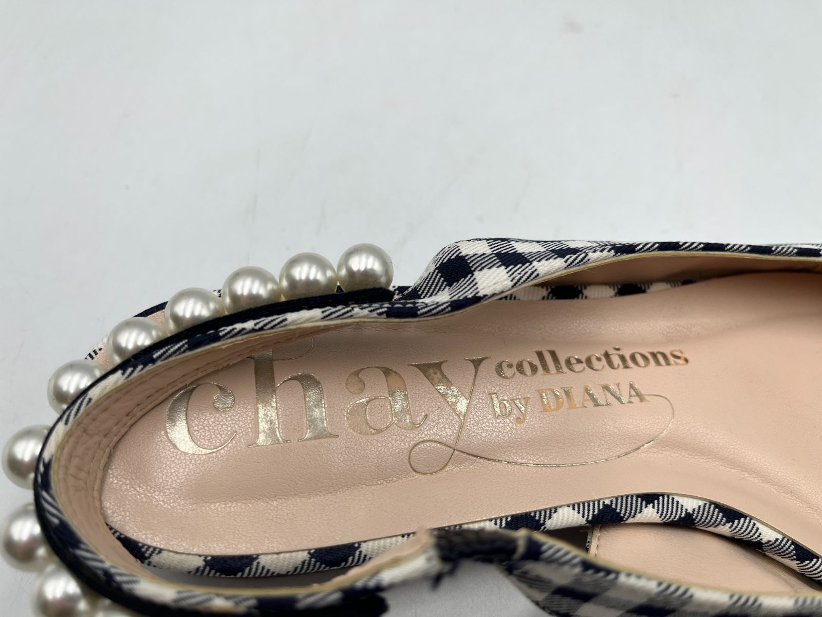 ☆22.5cm 美品☆DIANA ダイアナ chayコラボ ギンガムチェックパール