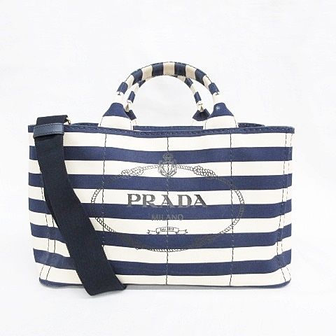 プラダ PRADA カナパ M トートバッグ ショルダーバッグ 2WAY ボーダー