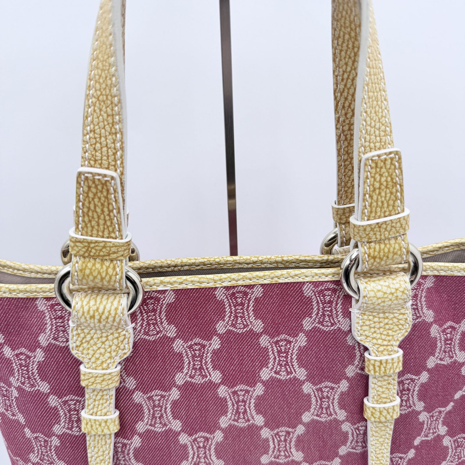 CELINE（セリーヌ）マカダム トートバッグ キャンバス レッド系 レザー