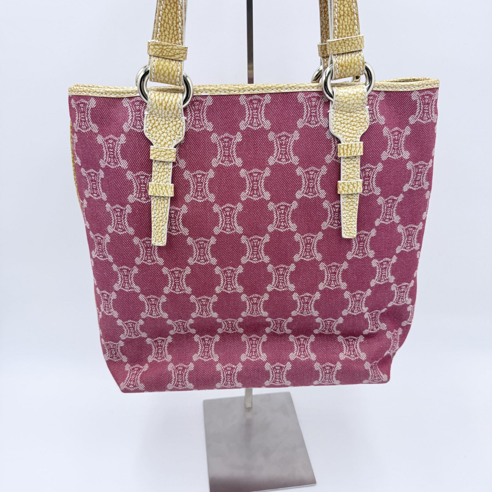 CELINE（セリーヌ）マカダム トートバッグ キャンバス レッド系 レザー