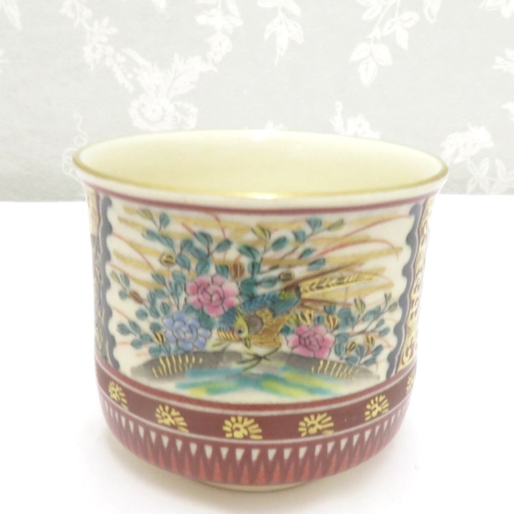 九谷焼 骨董・民芸品 九谷泉山 庄三風 ぐい呑 盃 酒器 2点セット 共箱