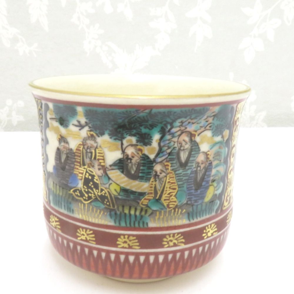 九谷焼 骨董・民芸品 九谷泉山 庄三風 ぐい呑 盃 酒器 2点セット 共箱