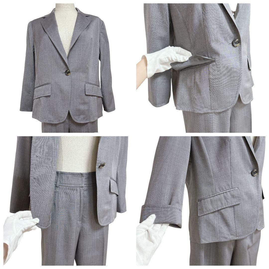 TRANS WORK【44】パンツスーツセットアップ シルク グレー 式典 通勤