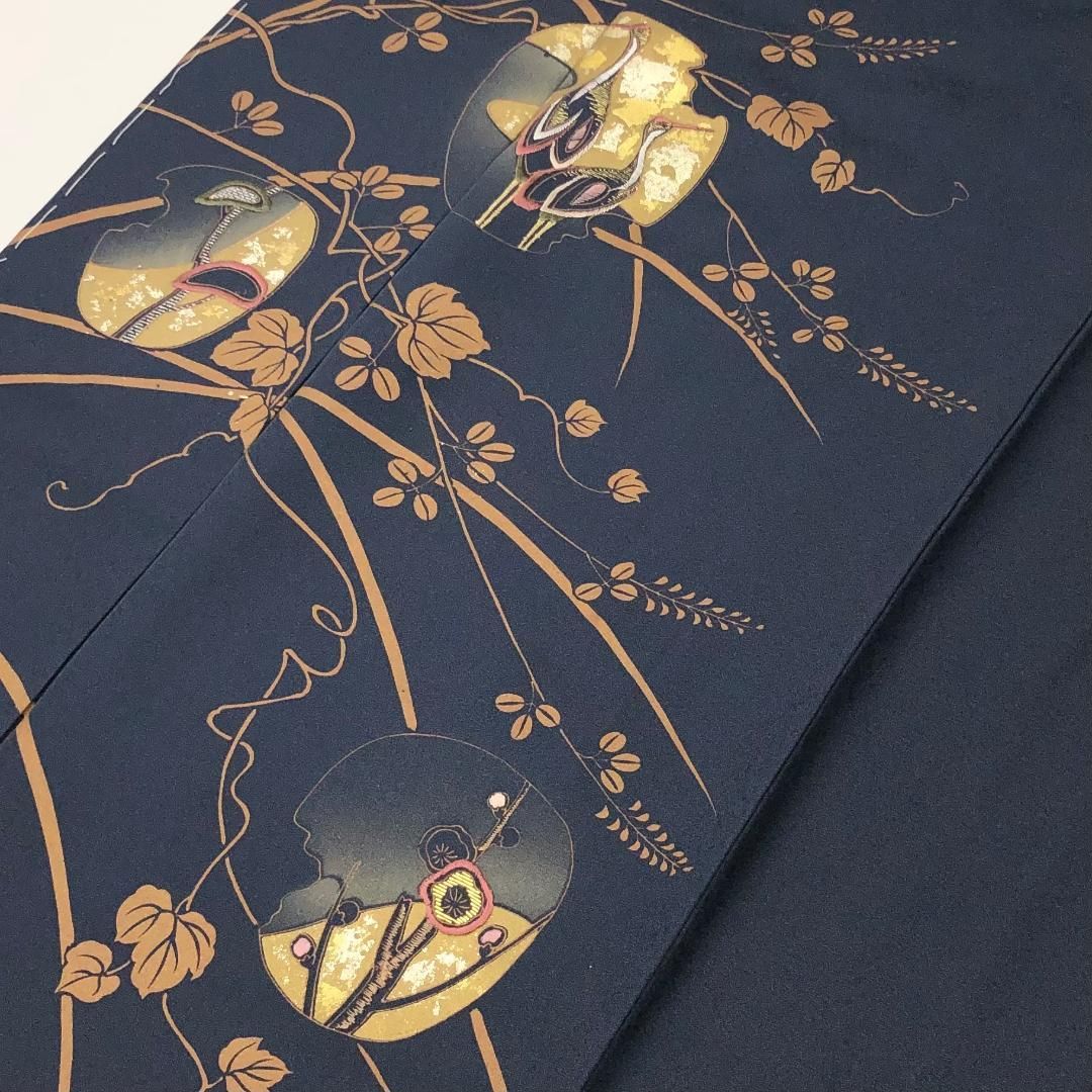 訪問着セット しつけ糸付 金駒刺繍 綸子 流水 萩 扇面 六通袋帯 琳派百選 訪問着セット しつけ糸付 金駒刺繍 綸子 流水 萩 扇面 六通袋帯 琳派