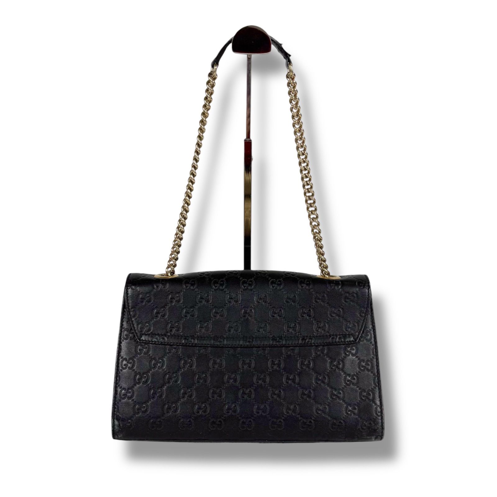 グッチ GUCCI エミリー チェーンショルダーバッグ シマレザー ブラック 