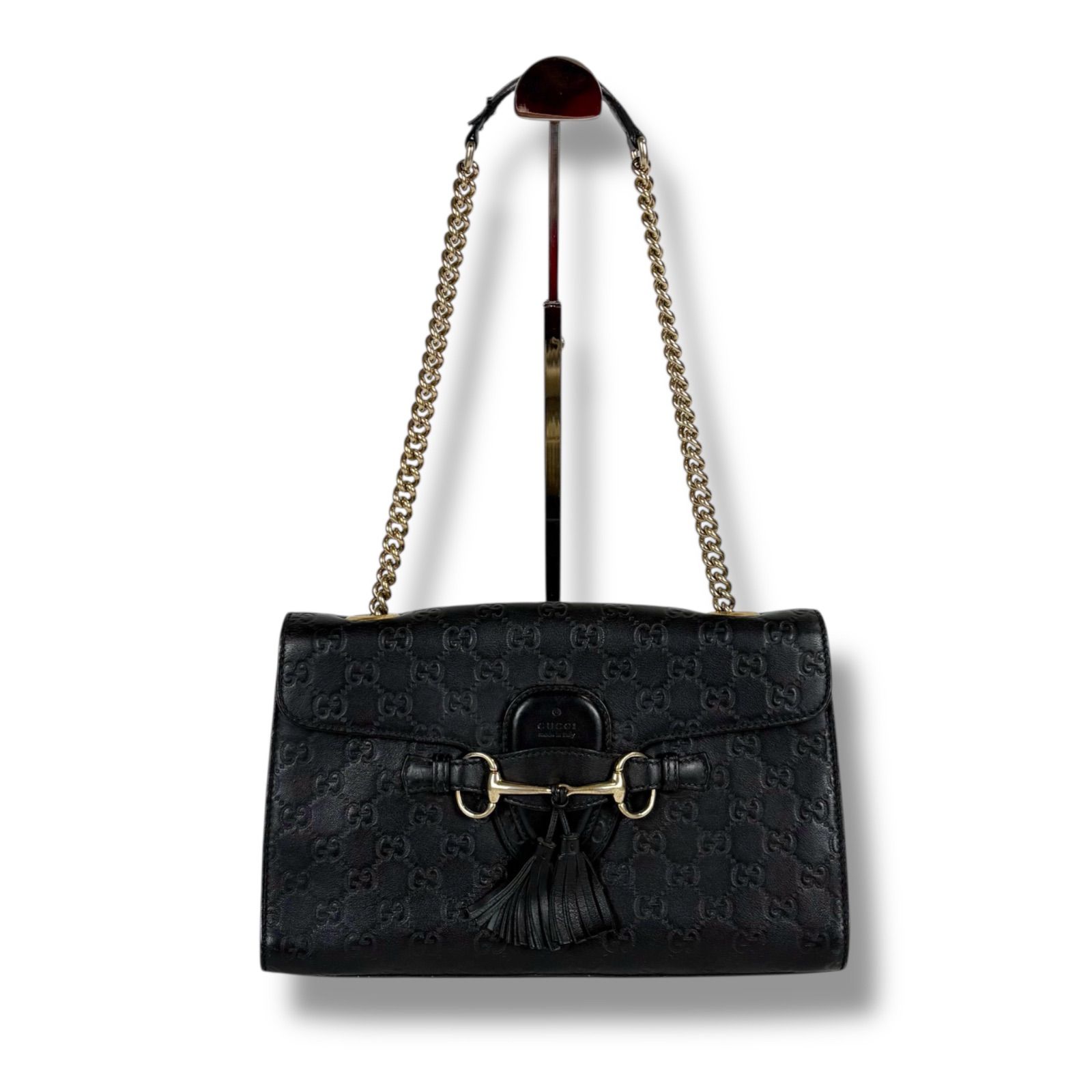 グッチ GUCCI エミリー チェーンショルダーバッグ シマレザー ブラック 