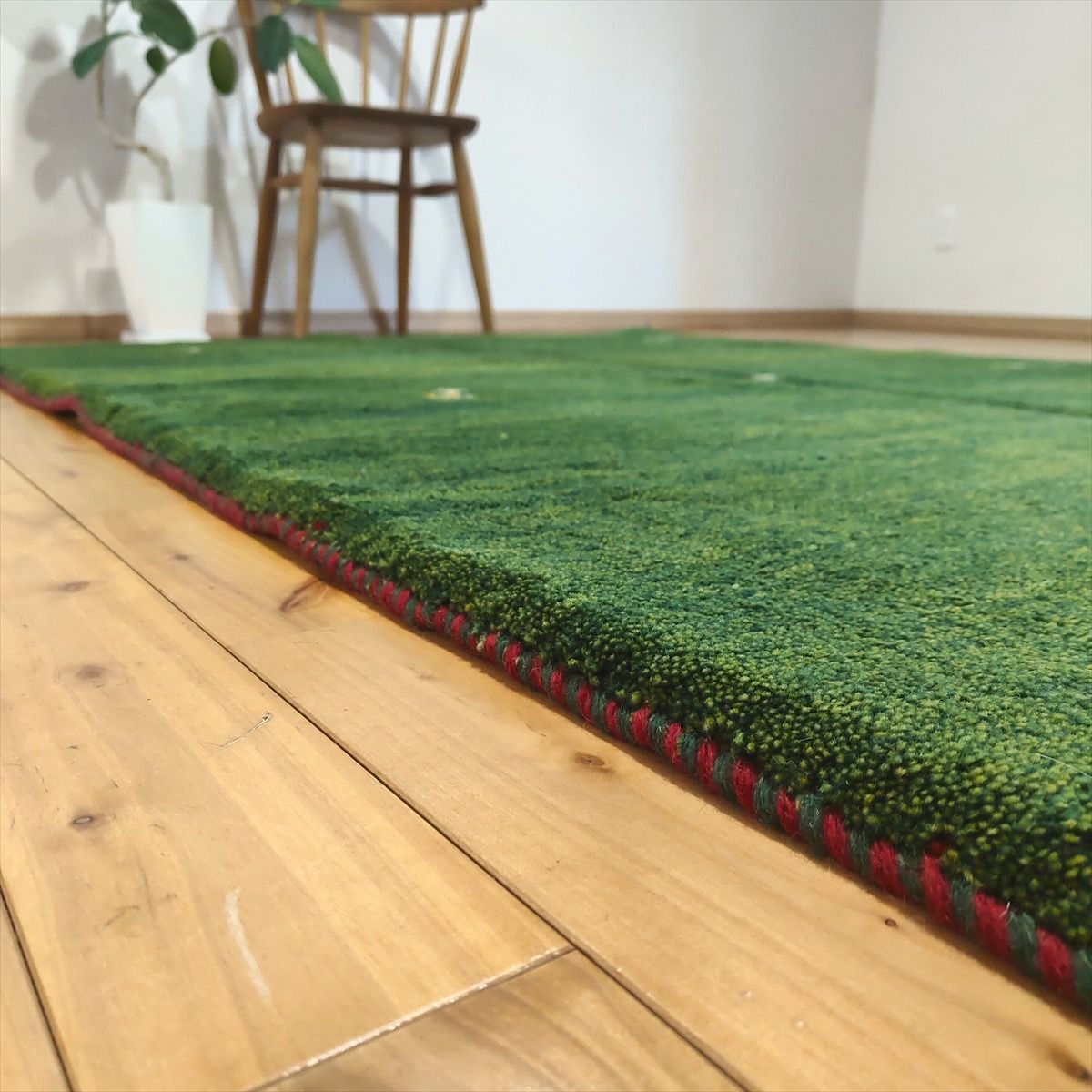 【10%引き継続】北欧 ラグ ギャベ ラディ約 185x185cm グリーン ハンドメイド」「北欧風」「天然ウール」ペルシャ ギャッベ リビング