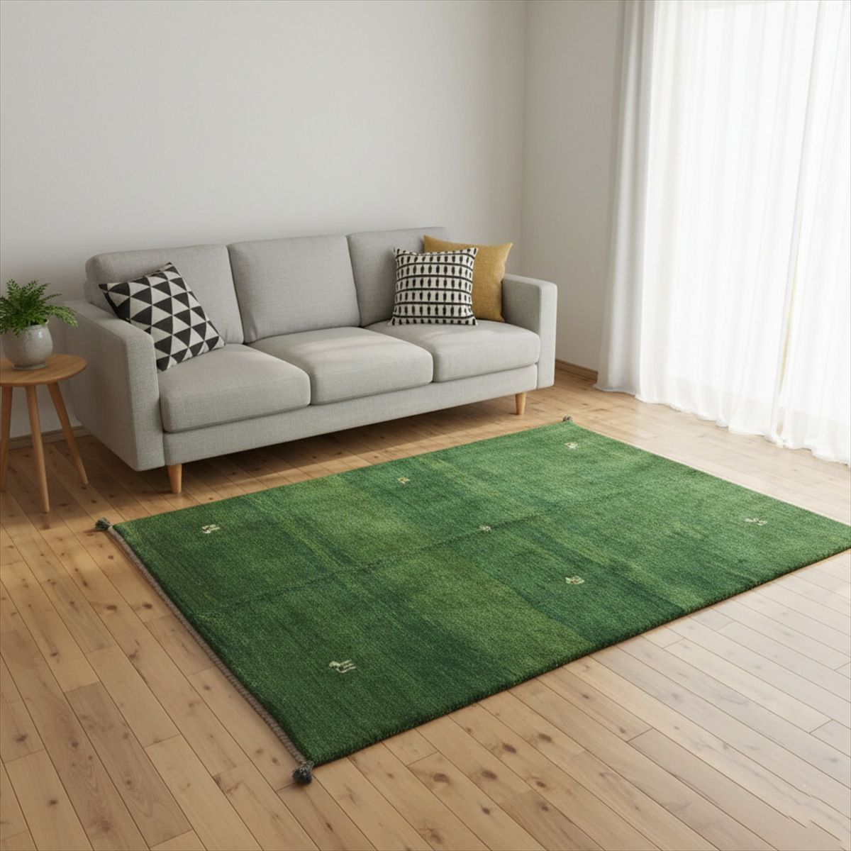 ペルシャ ギャッベ リビング ラグ 200x145cm 緑色 シンプル RJ2810