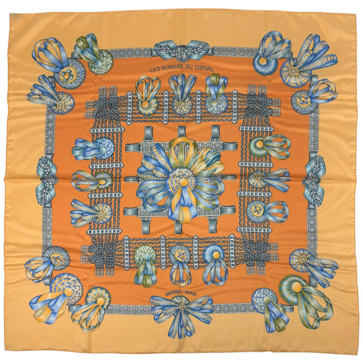 【極美品】HERMES　LES RUBANS DO CHEVAL ～馬のリボン橙 エルメス HERMES カレ 90 LES RUBANS DU CHEVAL 馬のリボン飾り