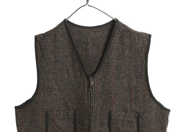 ウールリッチ ツイード ウール ベスト メンズ L フルジップ ストライプ