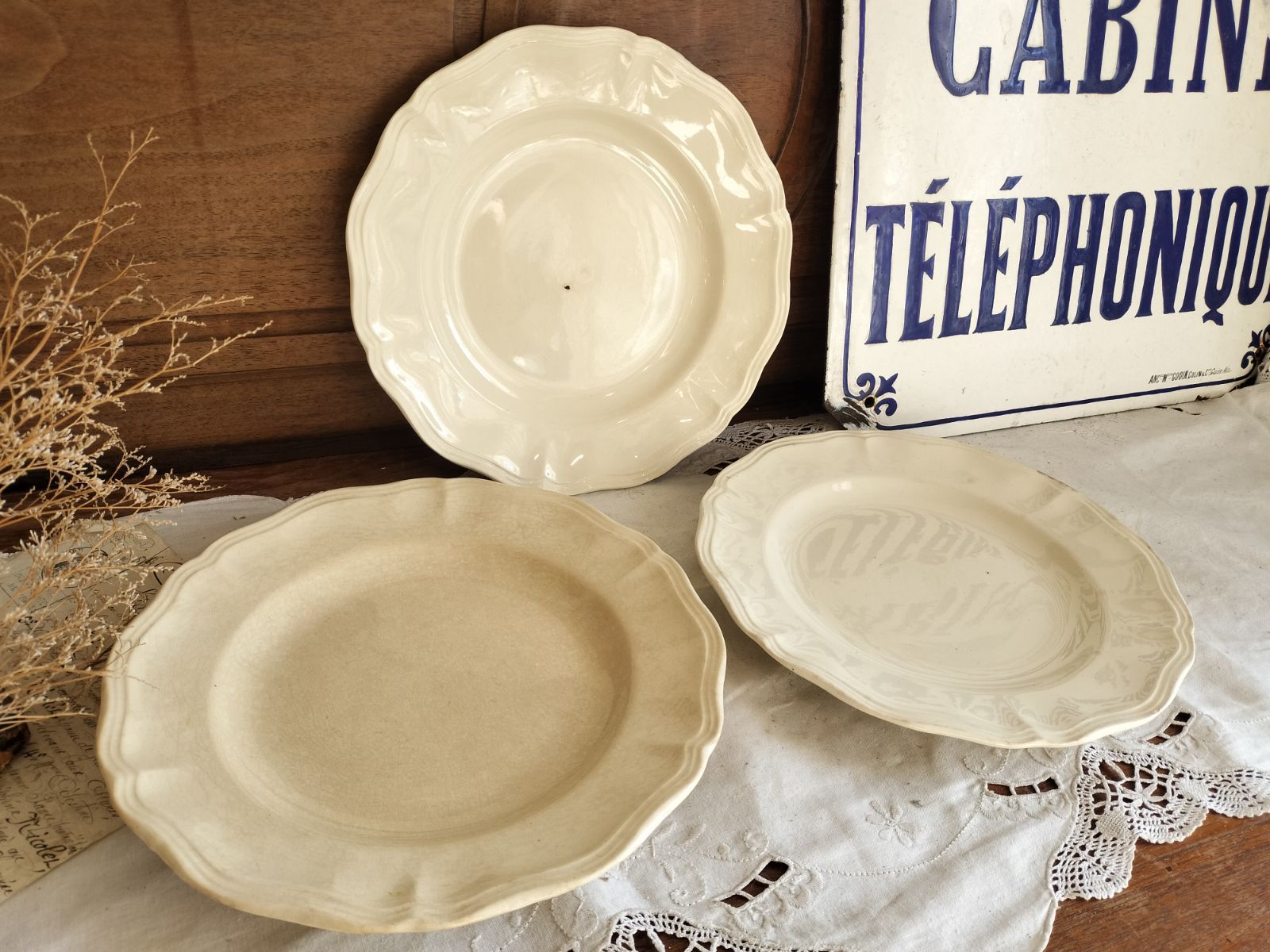 フランス アンティーク 花リム 皿 3枚セット 皿 サルグミンヌ 25cm