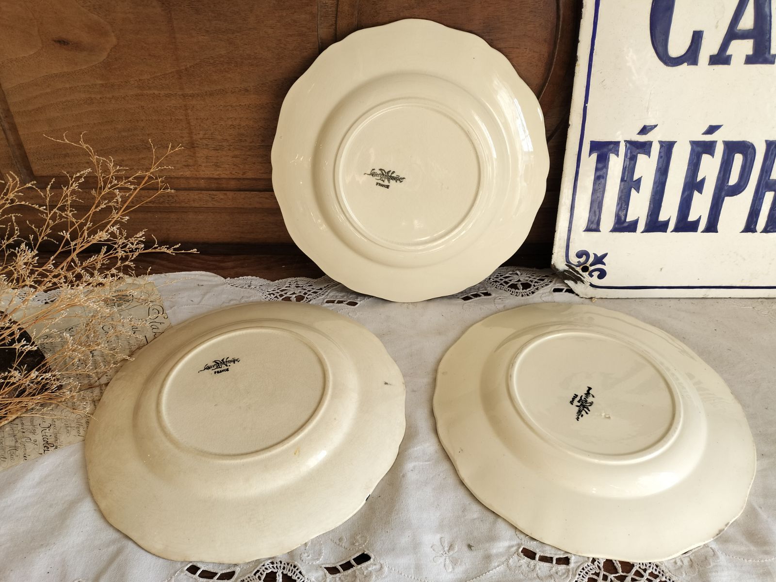 フランス アンティーク 花リム 皿 3枚セット 皿 サルグミンヌ 25cm