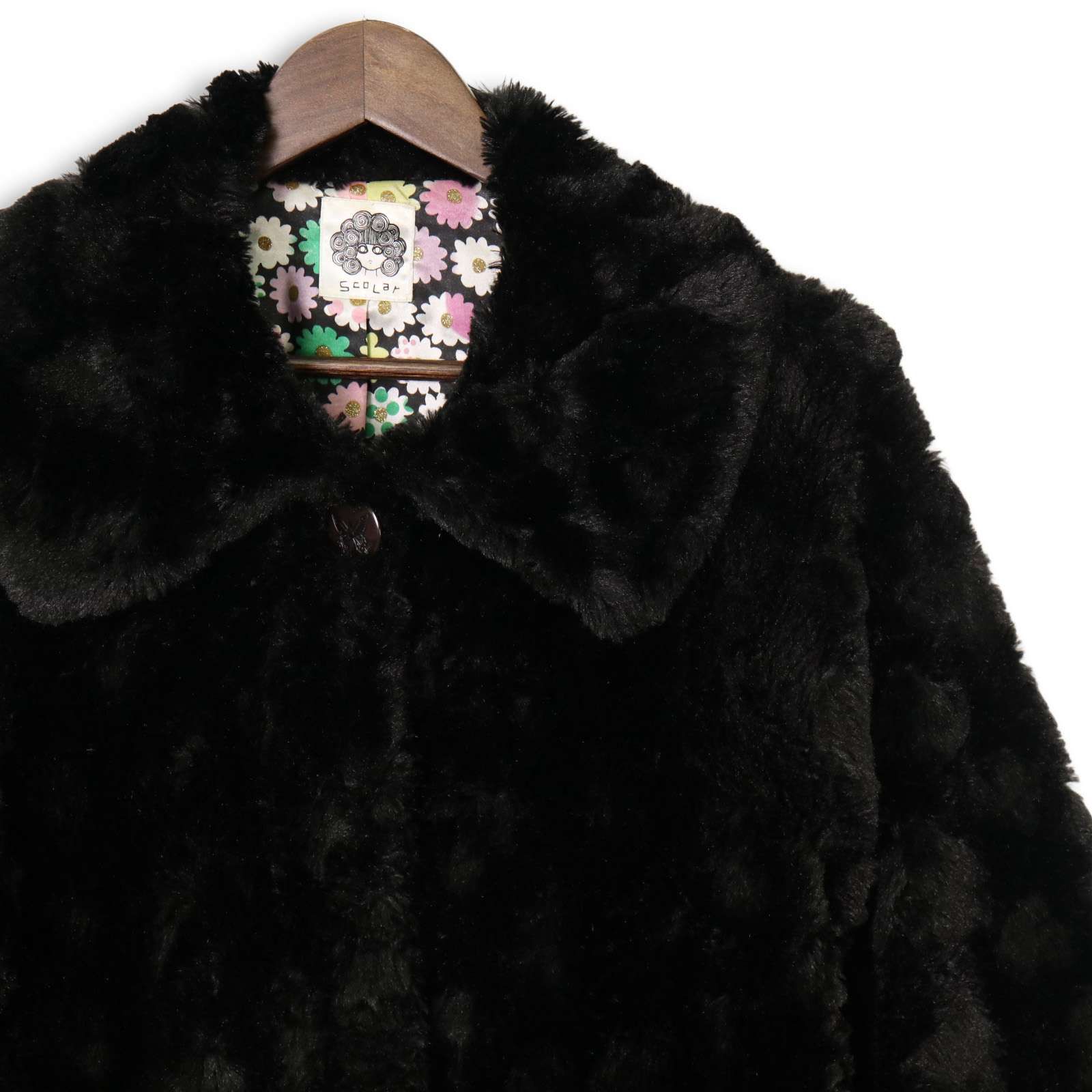 スカラー 花ボタン アウター ScoLar スカラー 秋冬 裏地花柄