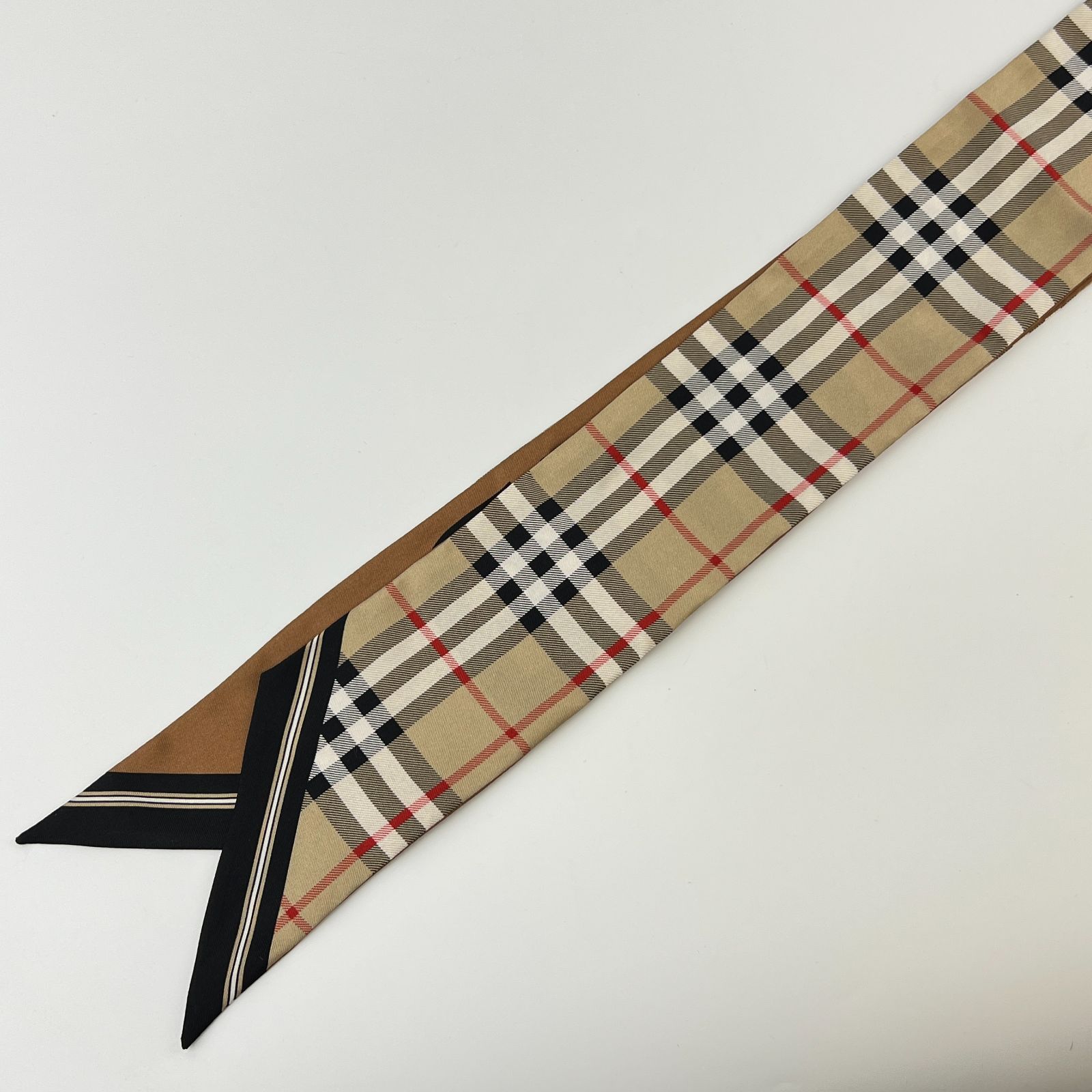 中古】BURBERRY バーバリー ノバチェック スカーフ ツイリー シルク