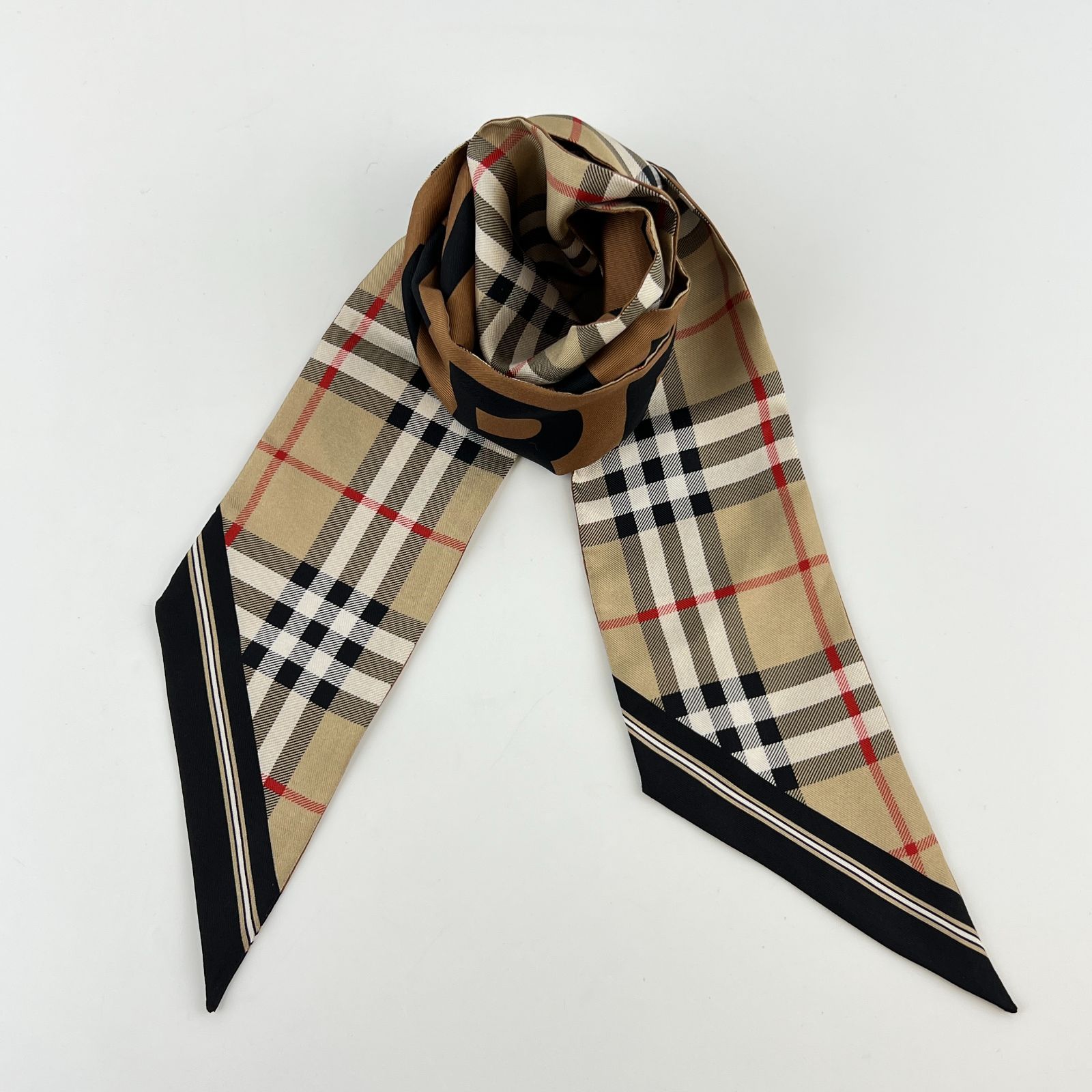中古】BURBERRY バーバリー ノバチェック スカーフ ツイリー シルク