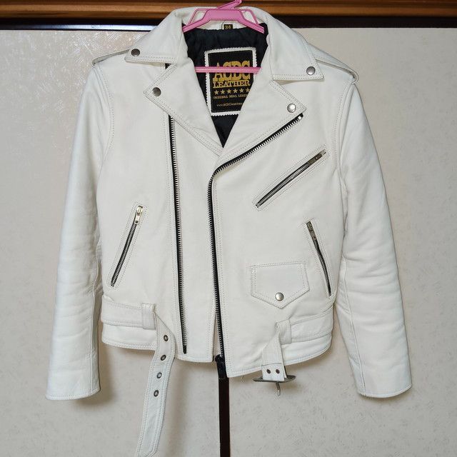 ACDC LEATHER ダブルライダース ホワイト ブラック サイズ38 ACDC LEATHER 革ジャン レザージャケット ライダースジャケット ダブル