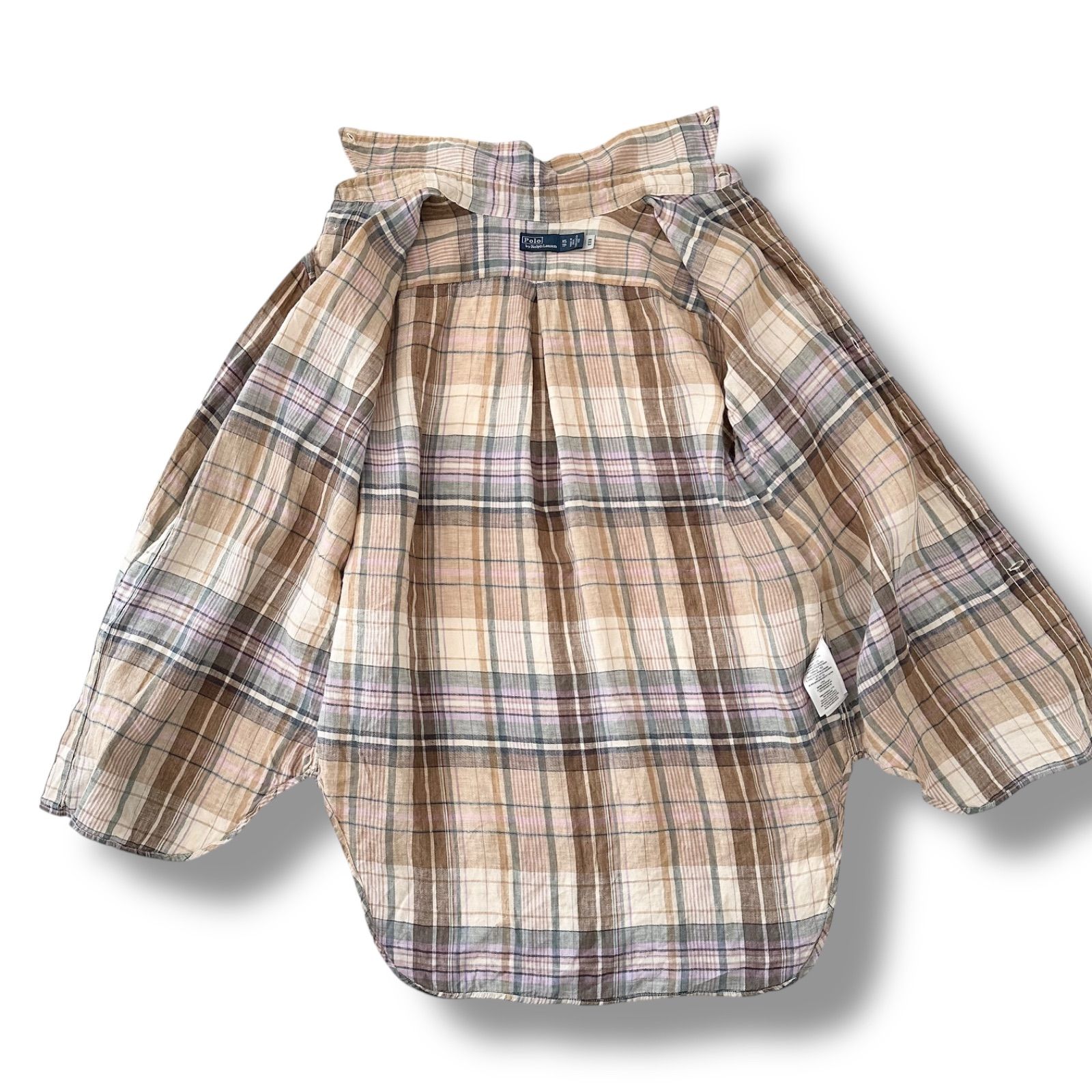 美品 現行品 ポロラルフローレン チェックリネンシャツ XS オーバー