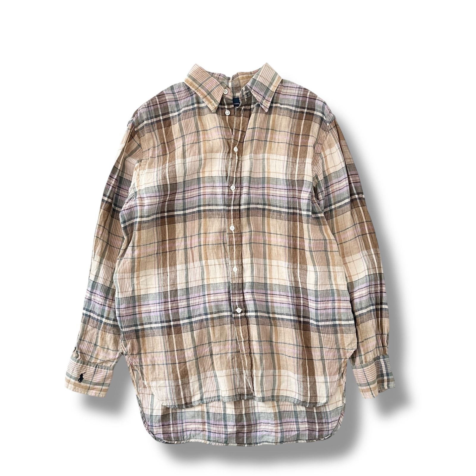 美品 現行品 ポロラルフローレン チェックリネンシャツ XS オーバー