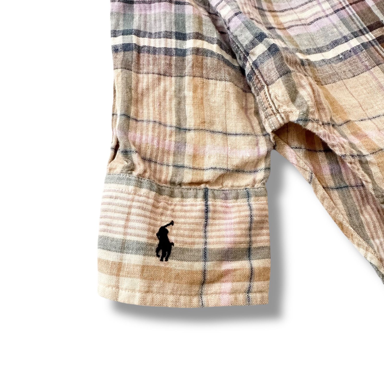 現行QRタグ✨ポロバイラルフローレン リネン レディースS シャツ ポニー 美品 美品 現行品 ポロラルフローレン チェックリネンシャツ XS オーバー