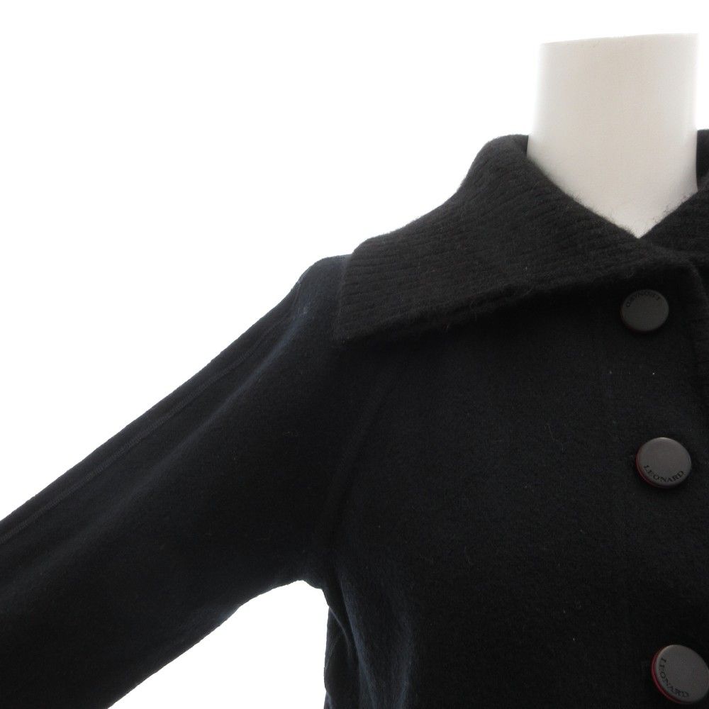美品LEONARDレオナールアルパカ混 ブラック&ピンクジャケットコート レオナール LEONARD FASHION ジャケット 2 アルパカ混 ウール バイ
