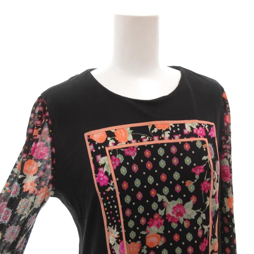 レオナール LEONARD ワンピース ひざ丈 七分袖 花柄 3 黒 ブラック /FF