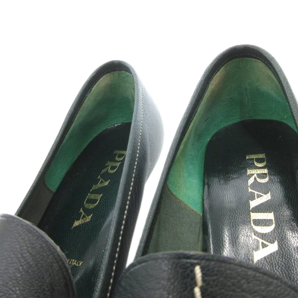 プラダ PRADA ローファー シューズ レザー 35 緑 グリーン ピンヒール