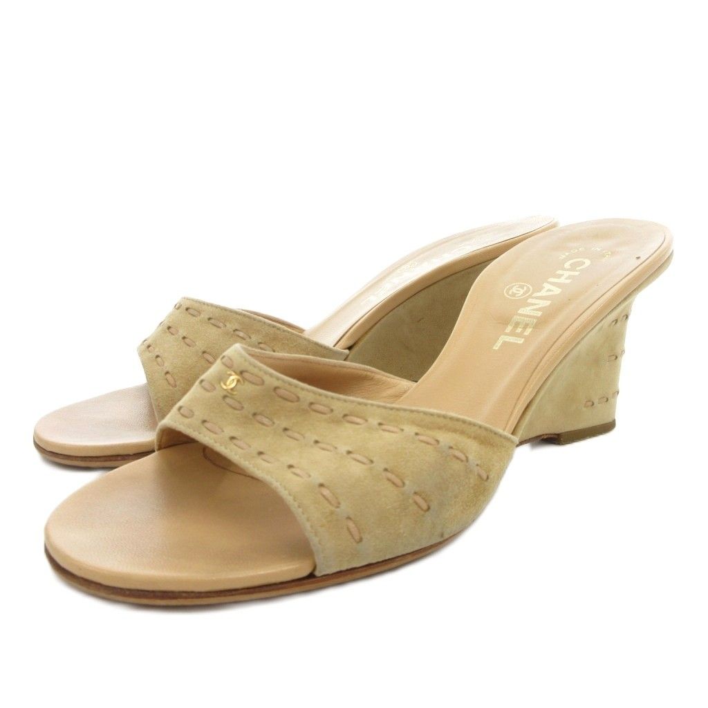 シャネル CHANEL サンダル ココマーク スエードレザー 36 ベージュ