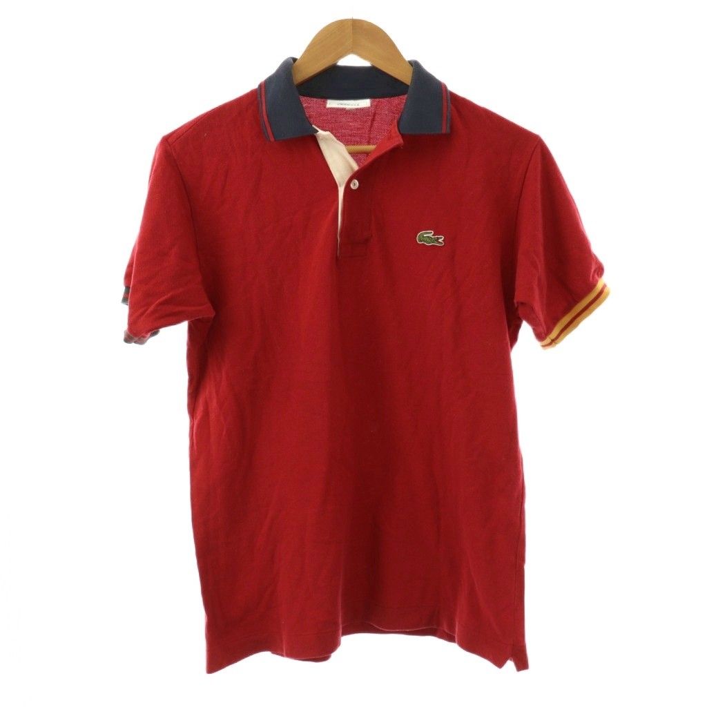 ラコステ LACOSTE ポロシャツ 半袖 3 赤 レッド 袖口ライン入り ロゴ刺繍 /RP ■GY58