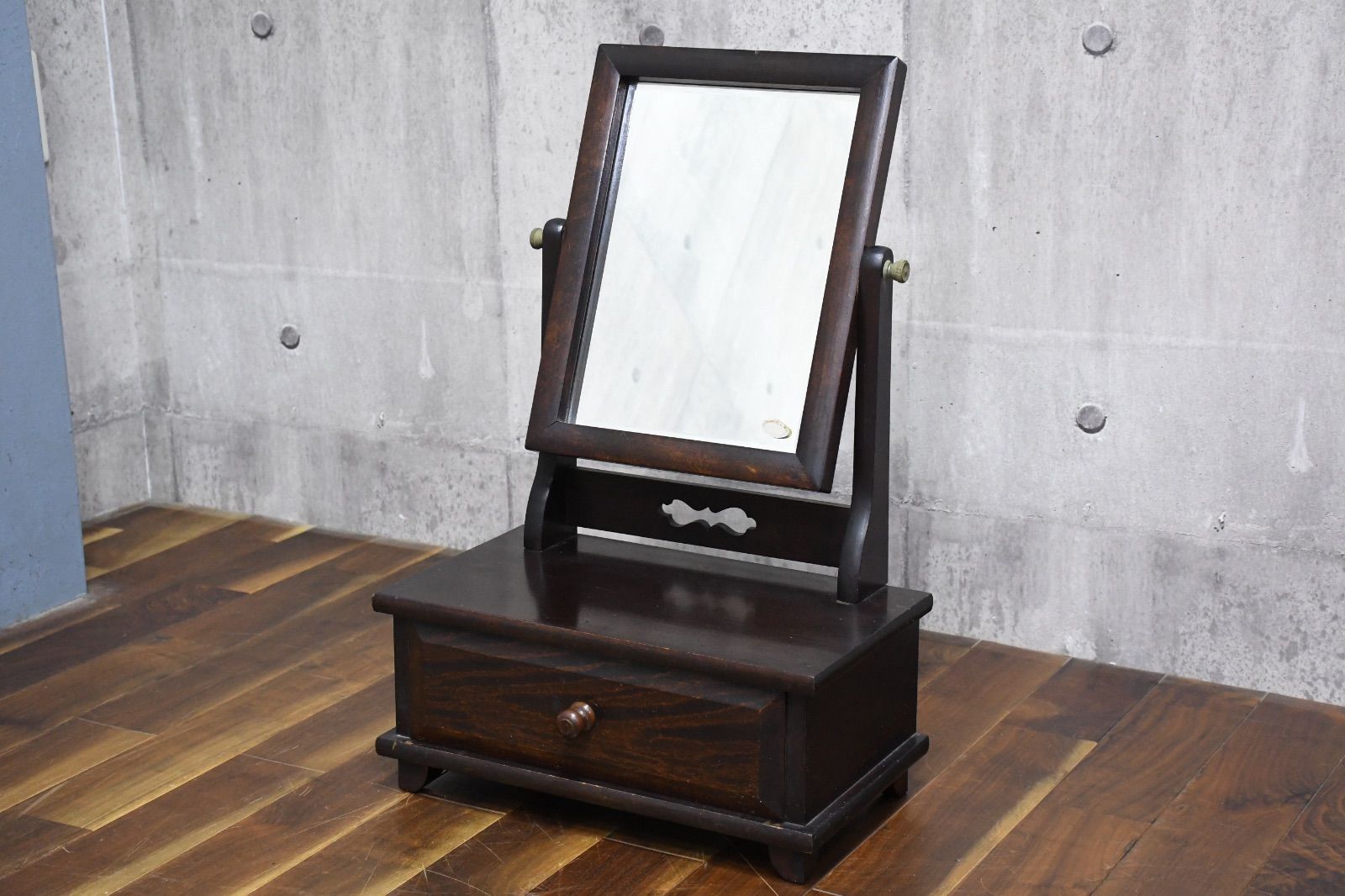 FAC22 松本民芸家具 524型 小鏡台 卓上ドレッサー 引き出し付きミラー