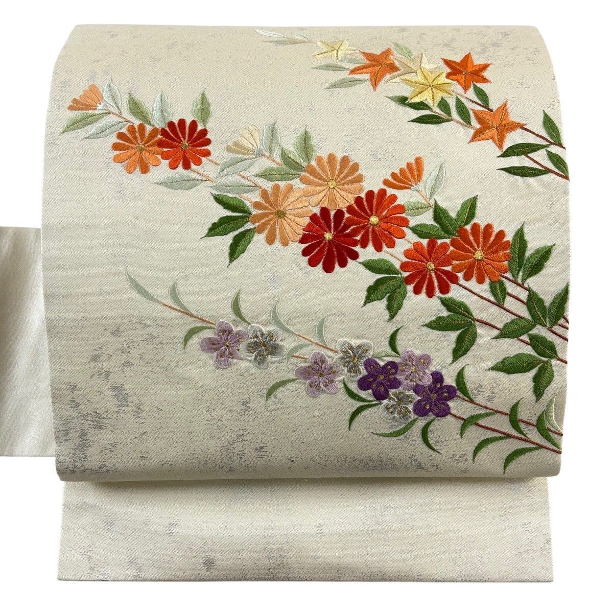 名古屋帯 優品 菊 梅 刺繍 金銀糸 クリーム 正絹 【中古】 - メルカリ