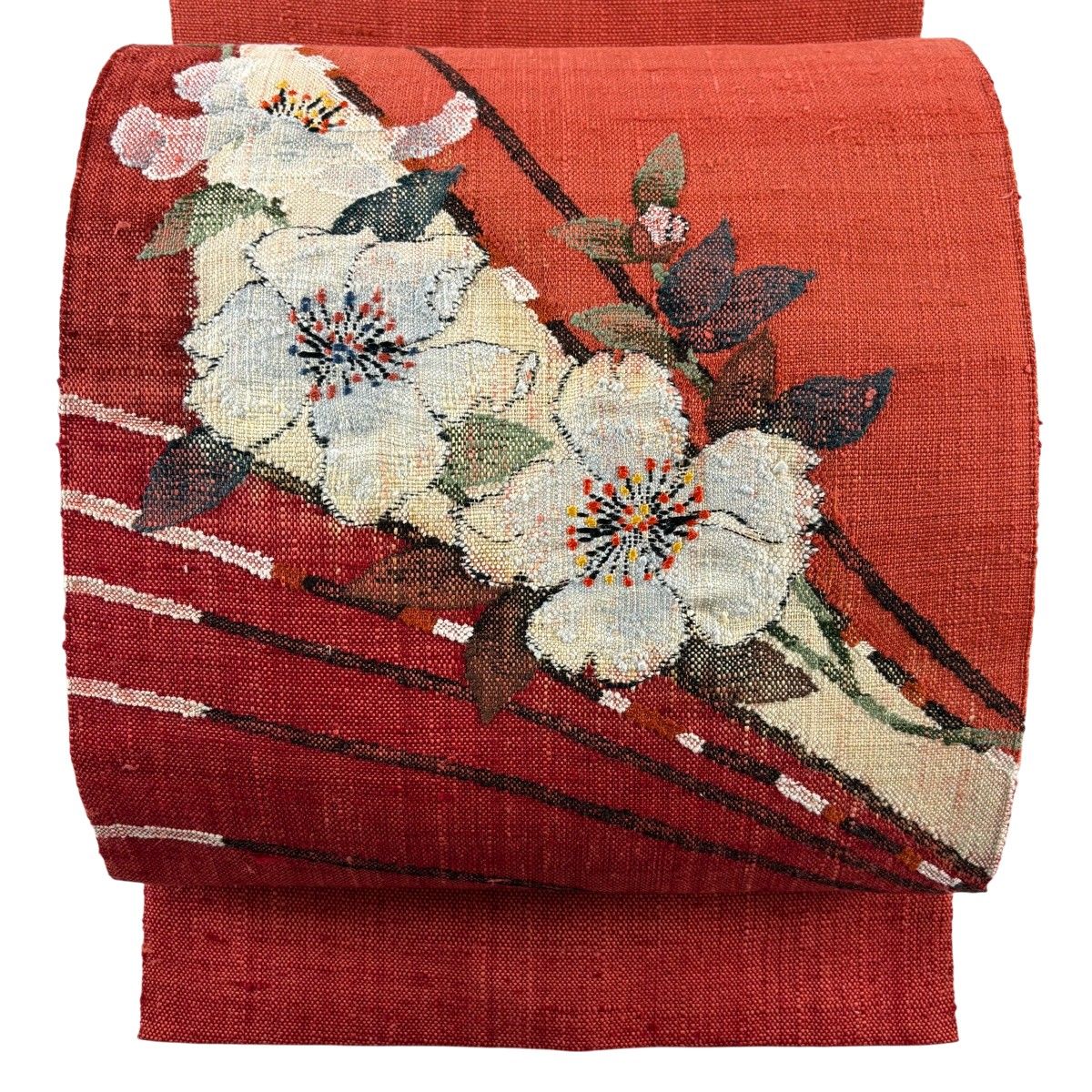 専用帯5090 ●渡文織物謹製 高級 正絹 落款 真綿紬 松葉仕立て名古屋帯無地 渡文】 特選西陣織真綿紬八寸名古屋帯 ≪御仕立て上がり・中古美品