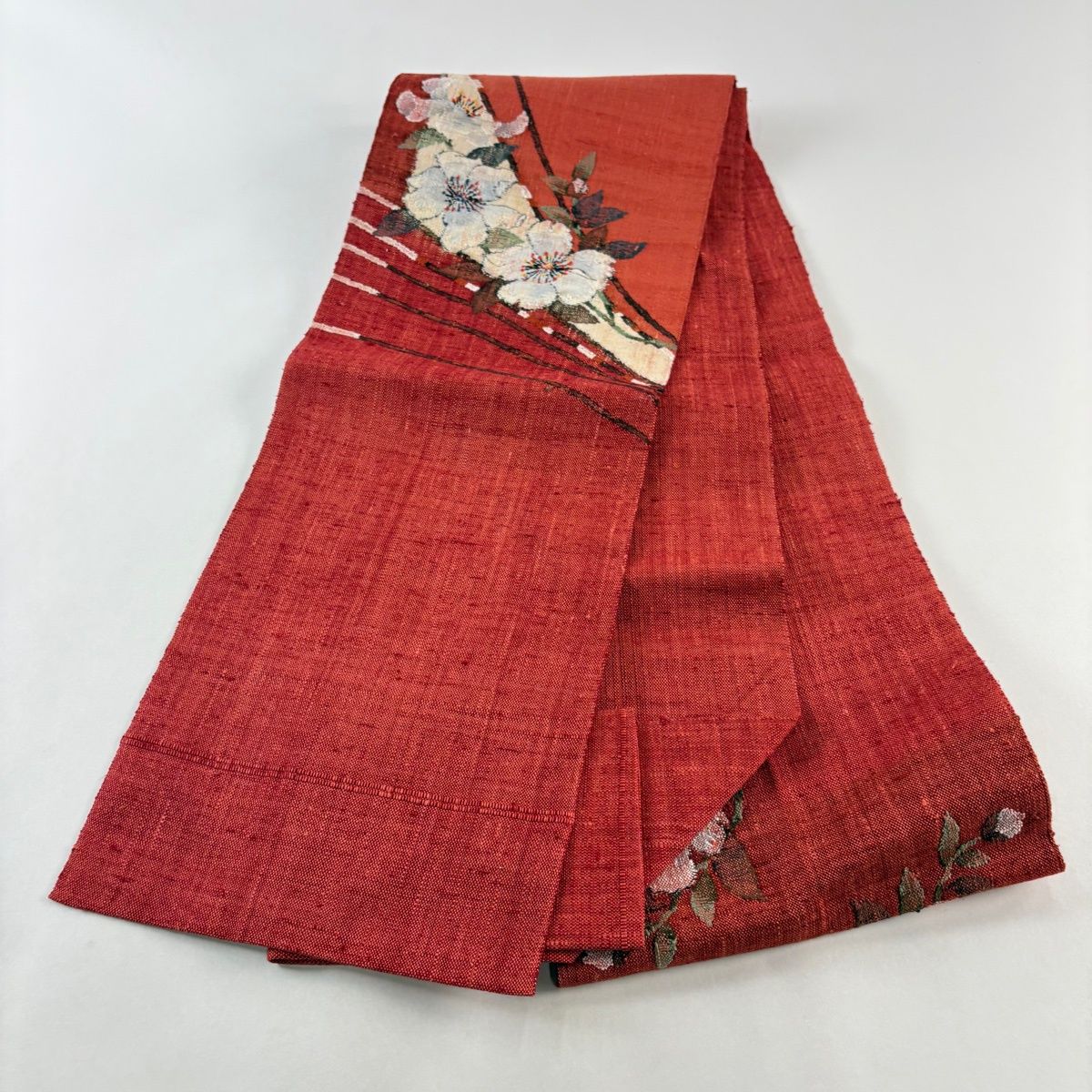 専用帯5090 ●渡文織物謹製 高級 正絹 落款 真綿紬 松葉仕立て名古屋帯無地 渡文】 特選西陣織真綿紬八寸名古屋帯 ≪御仕立て上がり・中古美品