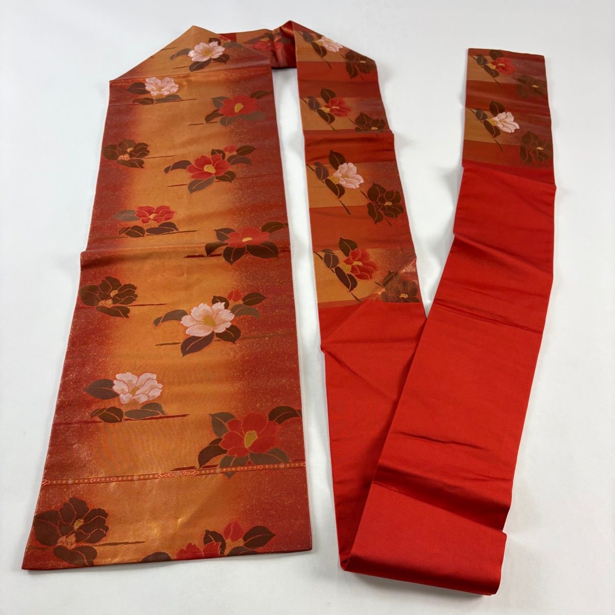 美品】 名古屋帯 優品 椿 霞 金糸 箔 赤 正絹 【中古】 - メルカリ