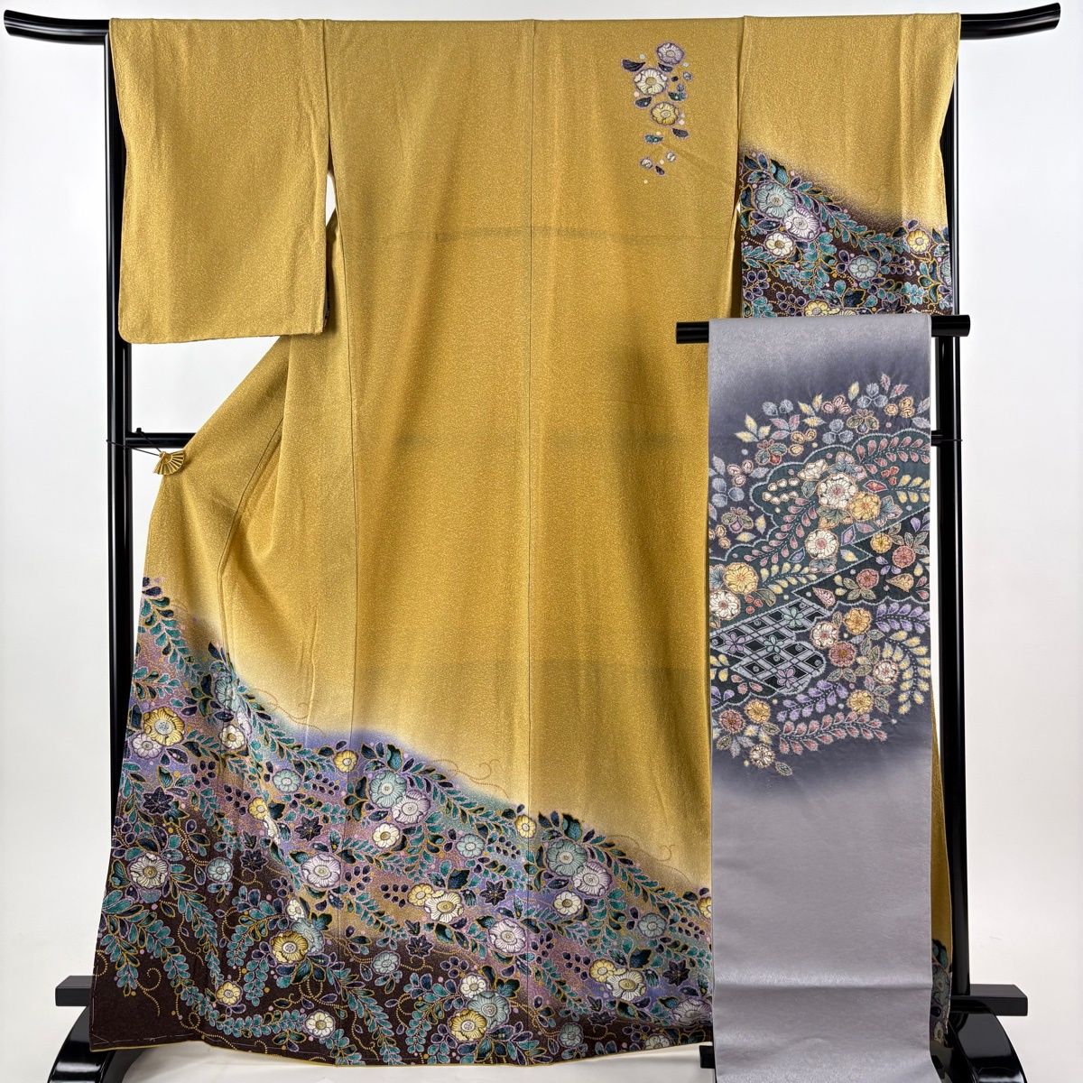 訪問着 身丈167.5cm 裄丈65.5cm M 袷 袋帯セット 辻が花柄 金彩