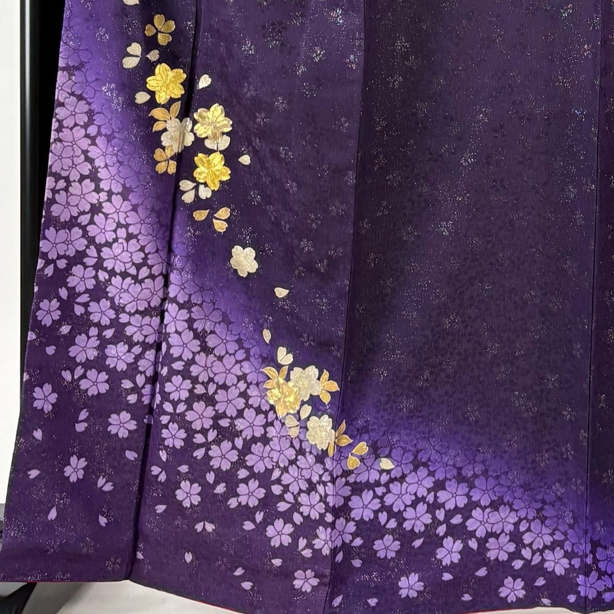 振袖　超美品　正絹　金糸刺繍　濃紫 美品】 振袖 身丈166.5cm 裄丈68cm L 袷 袋帯フルセット 桜 銀通し