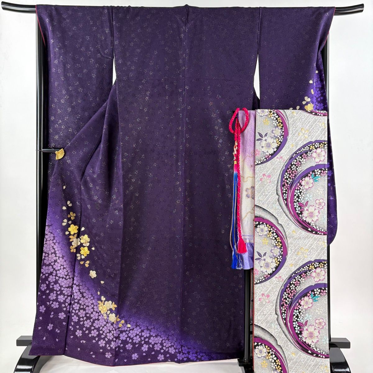 美品】 振袖 身丈166.5cm 裄丈68cm L 袷 袋帯フルセット 桜 銀通し