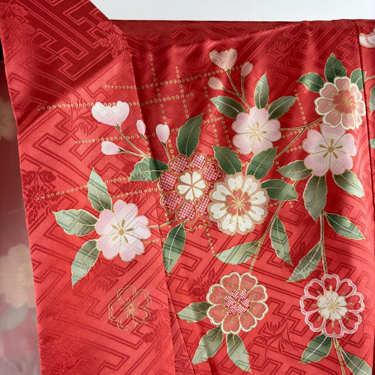 美品】 振袖 身丈158.5cm 裄丈67cm M 袷 袋帯フルセット 蝶 枝垂れ桜