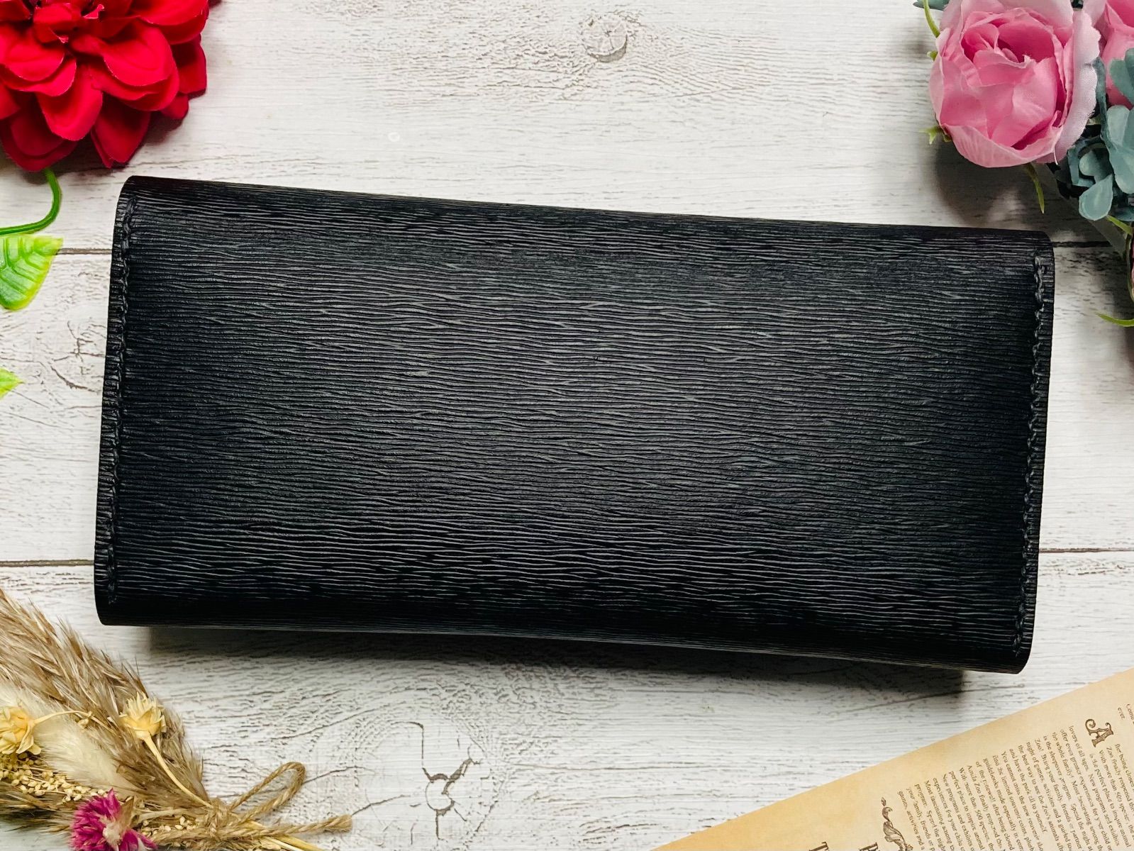 ❤️【新色♪】【綺麗な水シボ♪】高級感×シンプルデザイン大人お洒落な総本革長財布黒 ❤️【新色♪】【綺麗な水シボ♪】高級感×シンプルデザインの大人