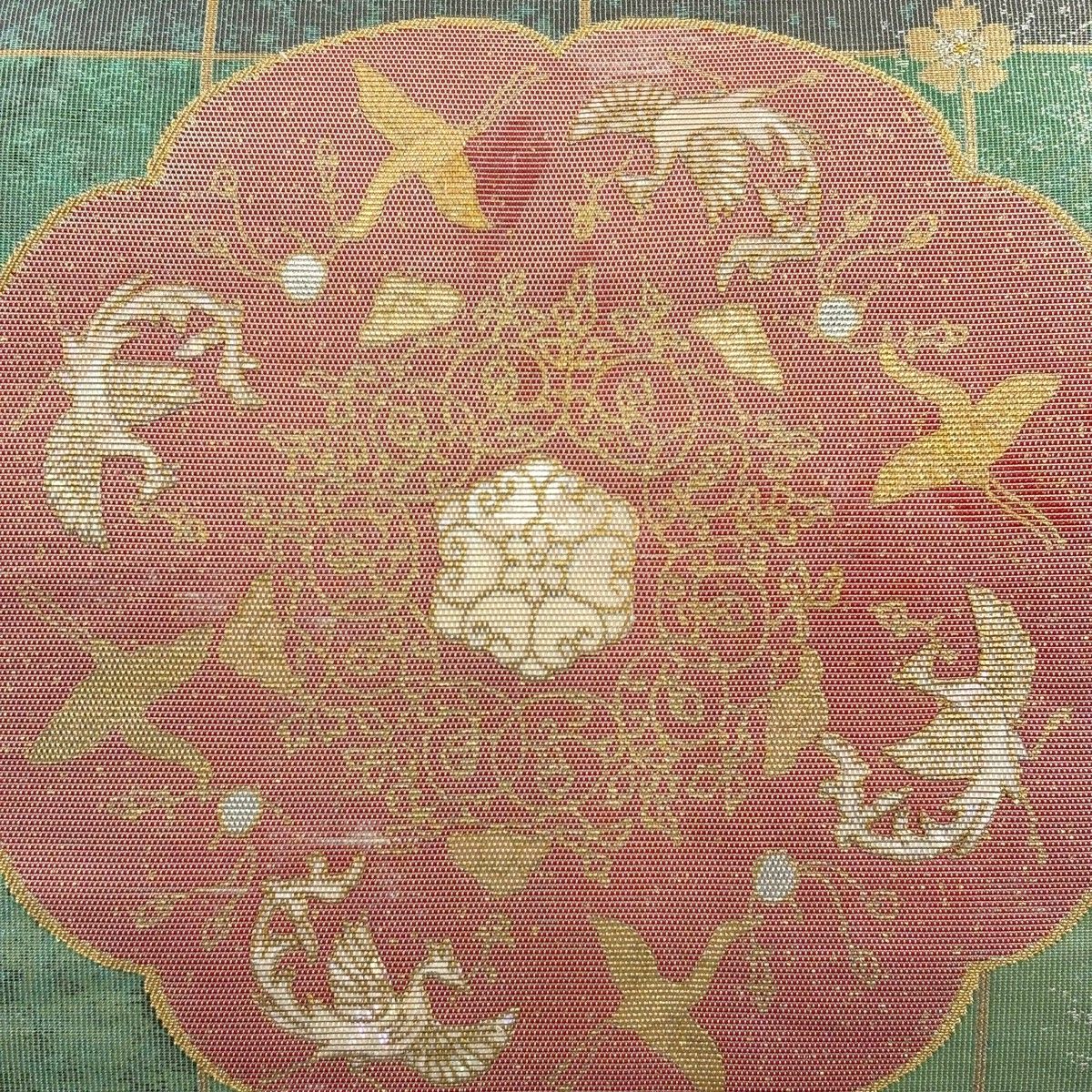 袋帯 名品 華文 鳥 金銀彩 緑 六通 正絹 【中古】 - メルカリ