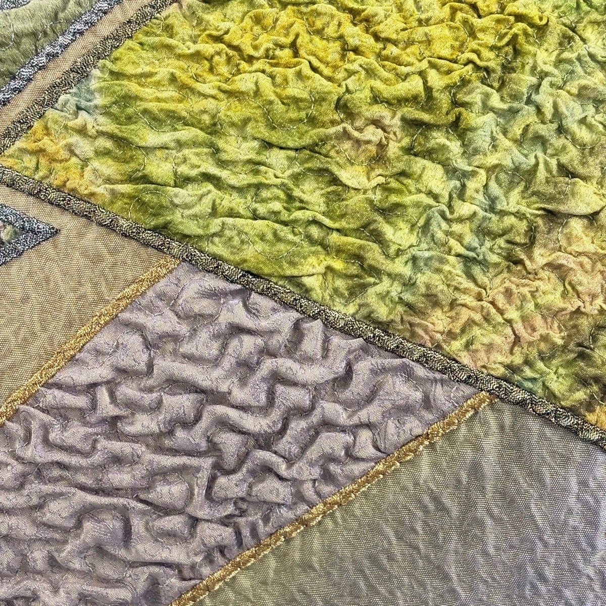 美品】 袋帯 名品 幾何学模様 辻が花柄 金銀糸 灰緑 お太鼓柄 正絹