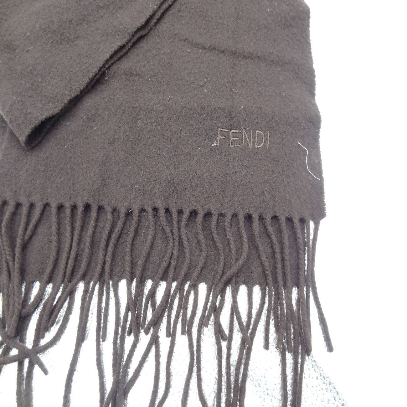 FENDI フェンディ マフラー フリンジ付 ブラウン 無地 - メルカリ