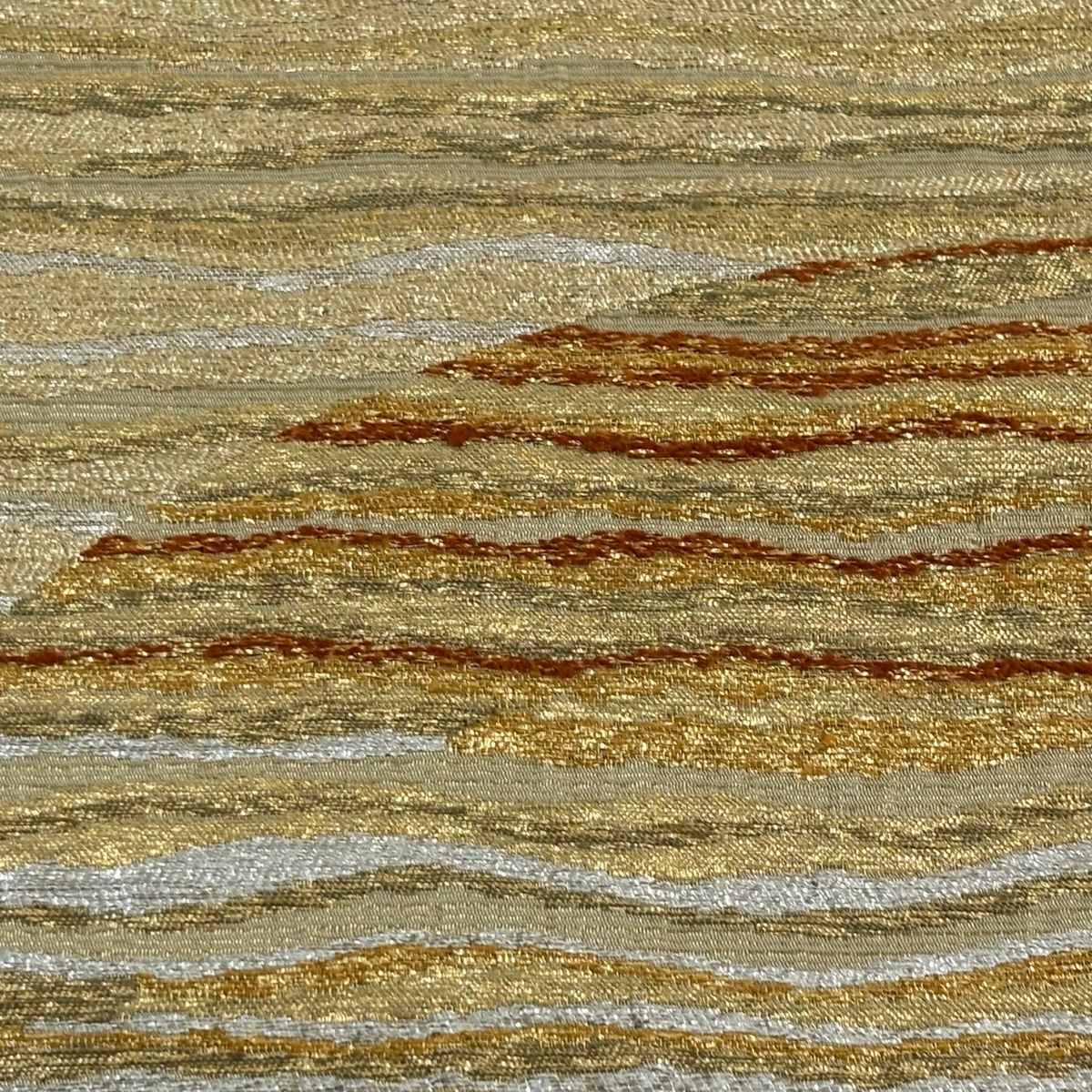 美品】 袋帯 秀品 波 幾何学模様 箔 金糸 金色 六通 正絹 【中古