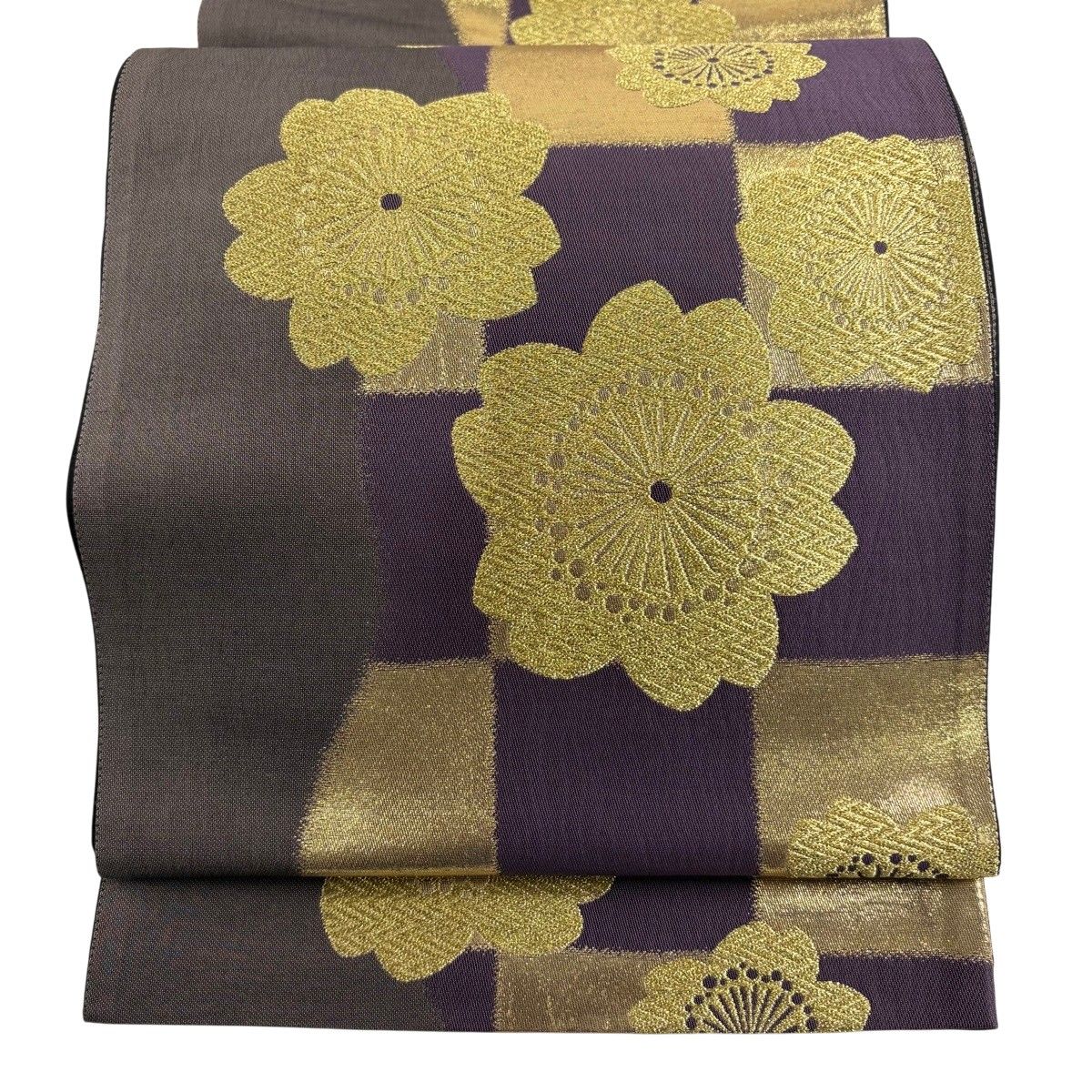 袋帯 秀品 桜 市松 金糸 金彩 紫 六通 正絹 【中古】 - メルカリ