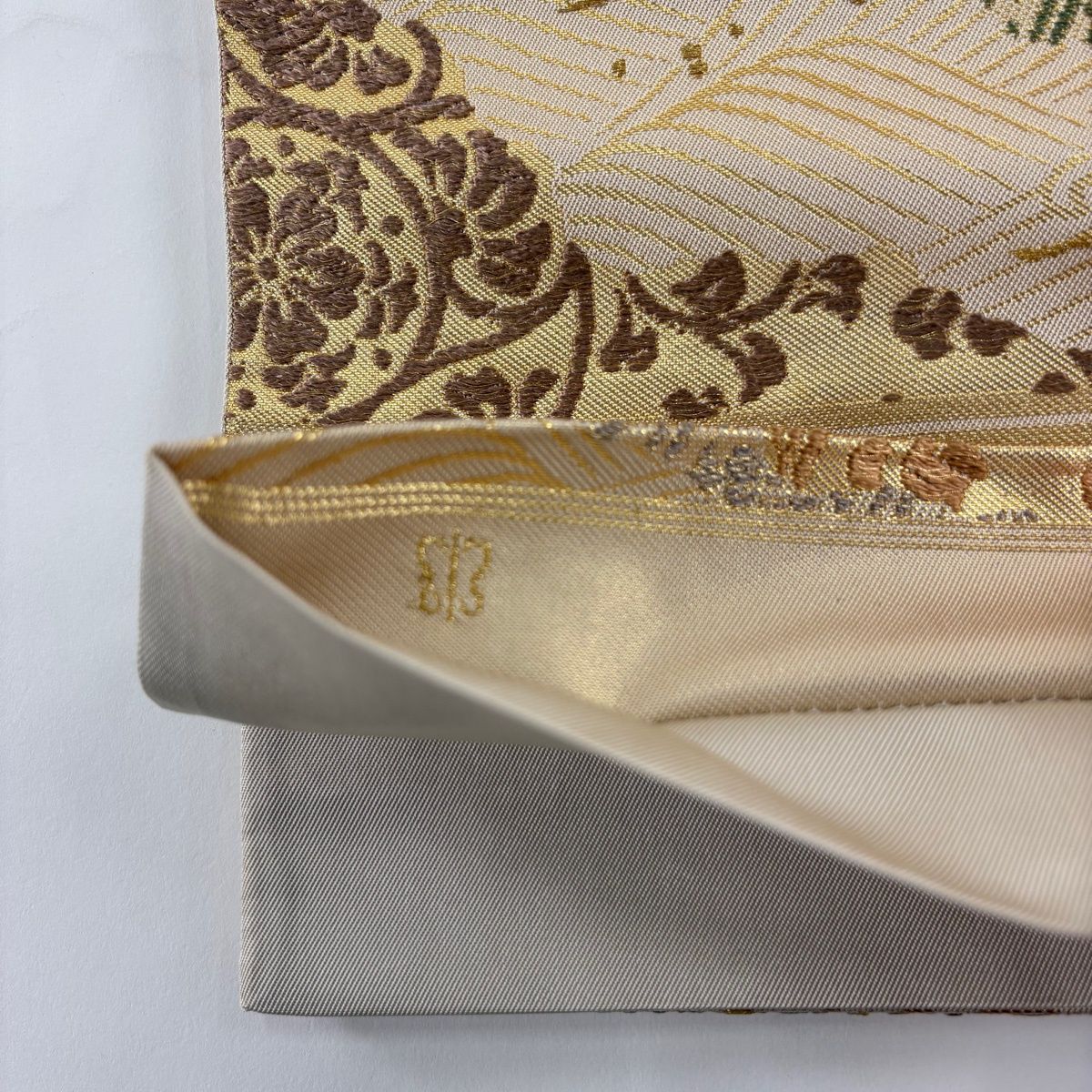 袋帯 秀品 花丸文 鳳凰 唐織 箔 金色 六通 正絹｜中古・古着 袋帯 美品 