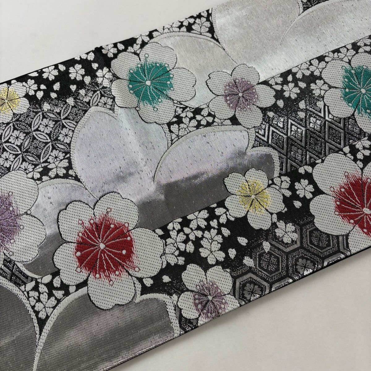 銀糸　花柄 袋帯 絹製 楽天市場】【新古品】 袋帯 未使用 フォーマル 正絹 螺鈿箔 金糸 銀糸