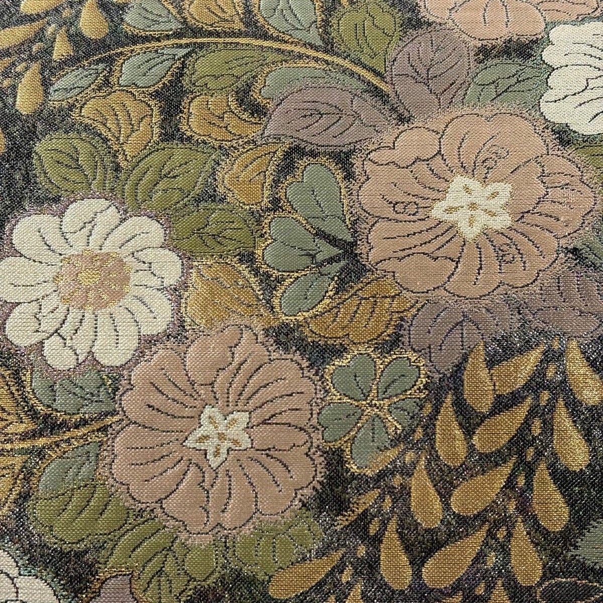 美品】 袋帯 秀品 辻が花柄 金糸 箔 銀色 お太鼓柄 正絹 【中古