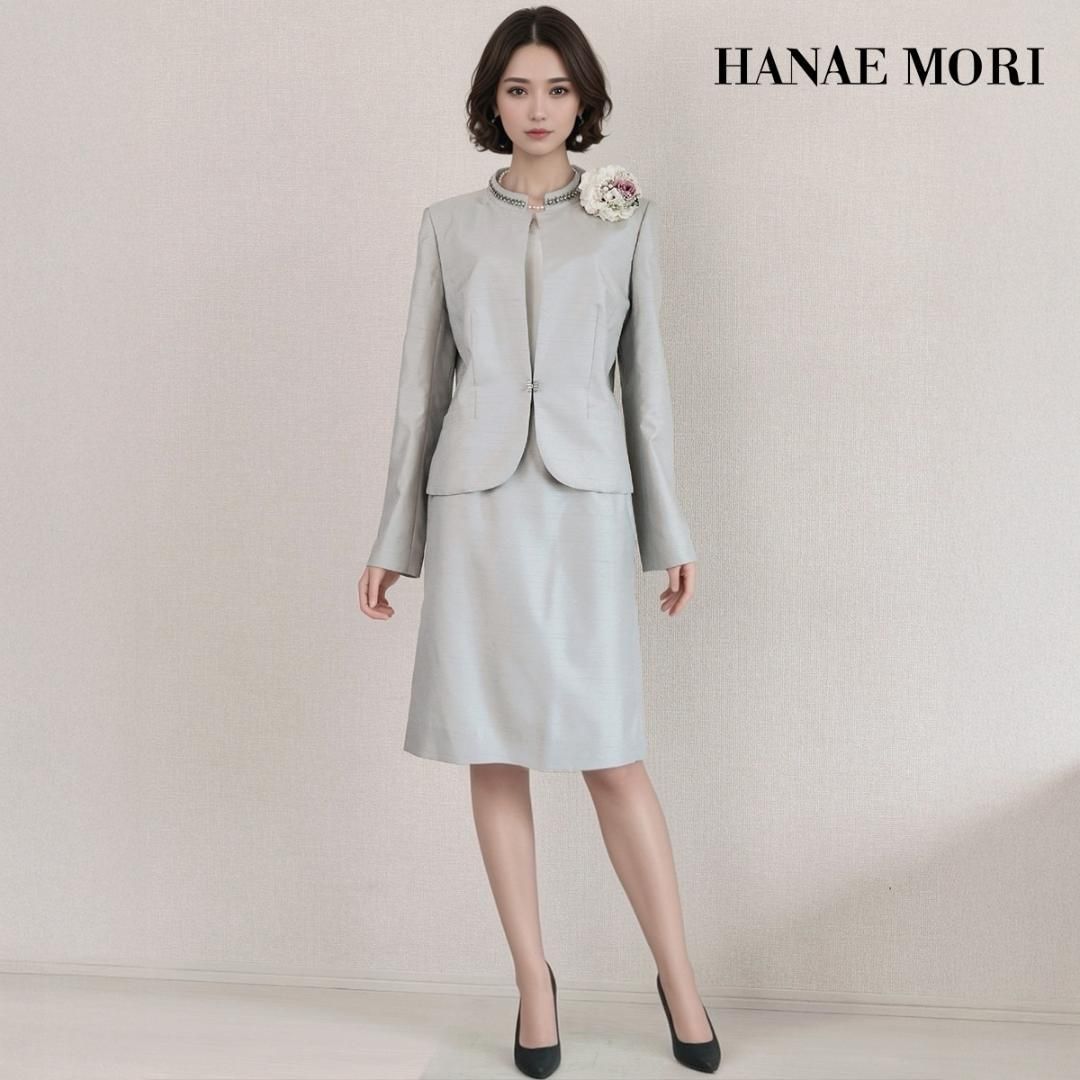 ハナエモリ11号 上下スーツ ◎当日発送可能！ハナエモリ セレモニー 11号 淡いグレー 光沢 上品