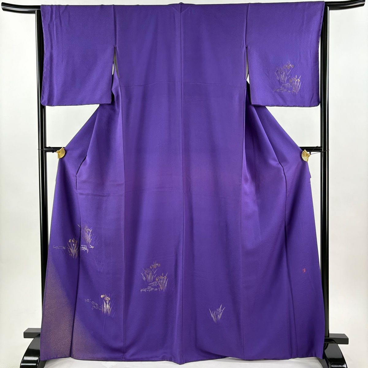 付下げ 身丈170cm 裄丈64.5cm M 袷 落款 菖蒲 地紋 金銀糸 青紫 正絹